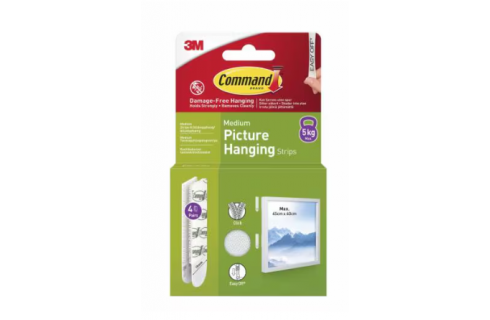 3M Command™ Medium Picture Hanging Strips 5kg, 4 Pairs (8 Strips) - White